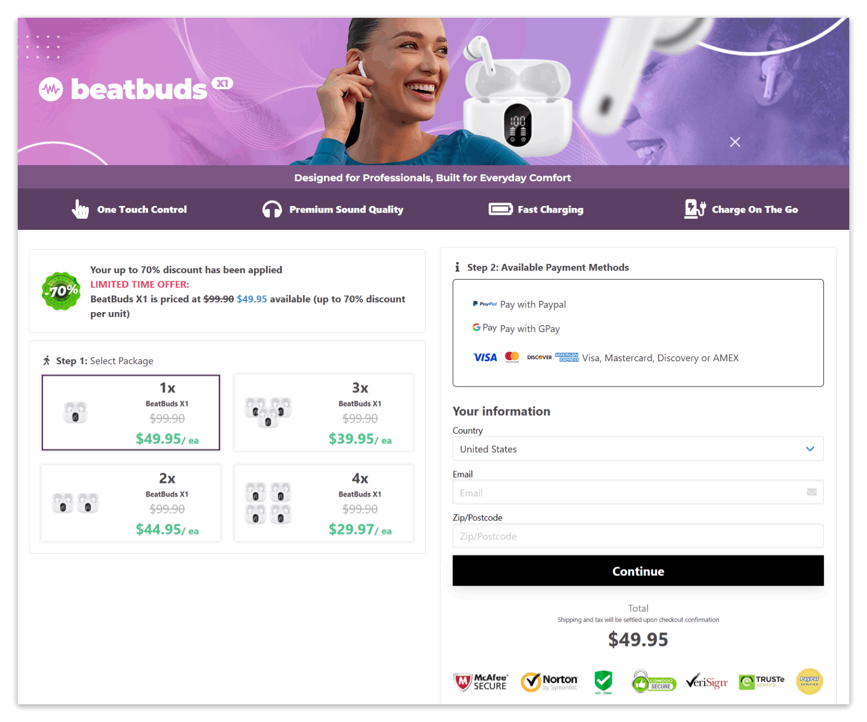 BeatBuds X1 Secure Checkout Page